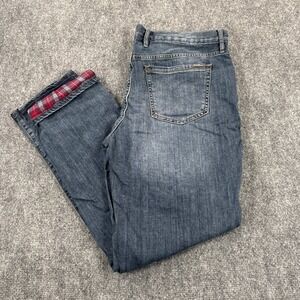 Eddie‎ Bauer Womens 14 Plaid Flannel Lined Straight Leg Stretch Denim Blue Jeans
